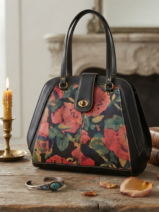 Patricia Nash Handbags - Patricia Nash Black Floral Satchel with Multicolor Bloom
